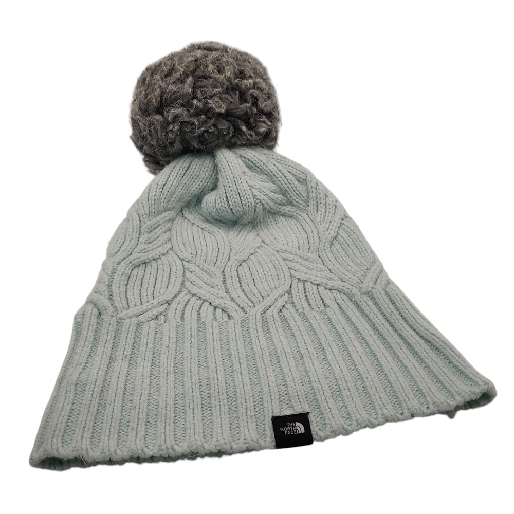 The North Face Beanie Hat Toque Cable Oh‎ Mega Aqua Large Pom Pom One Size SEE